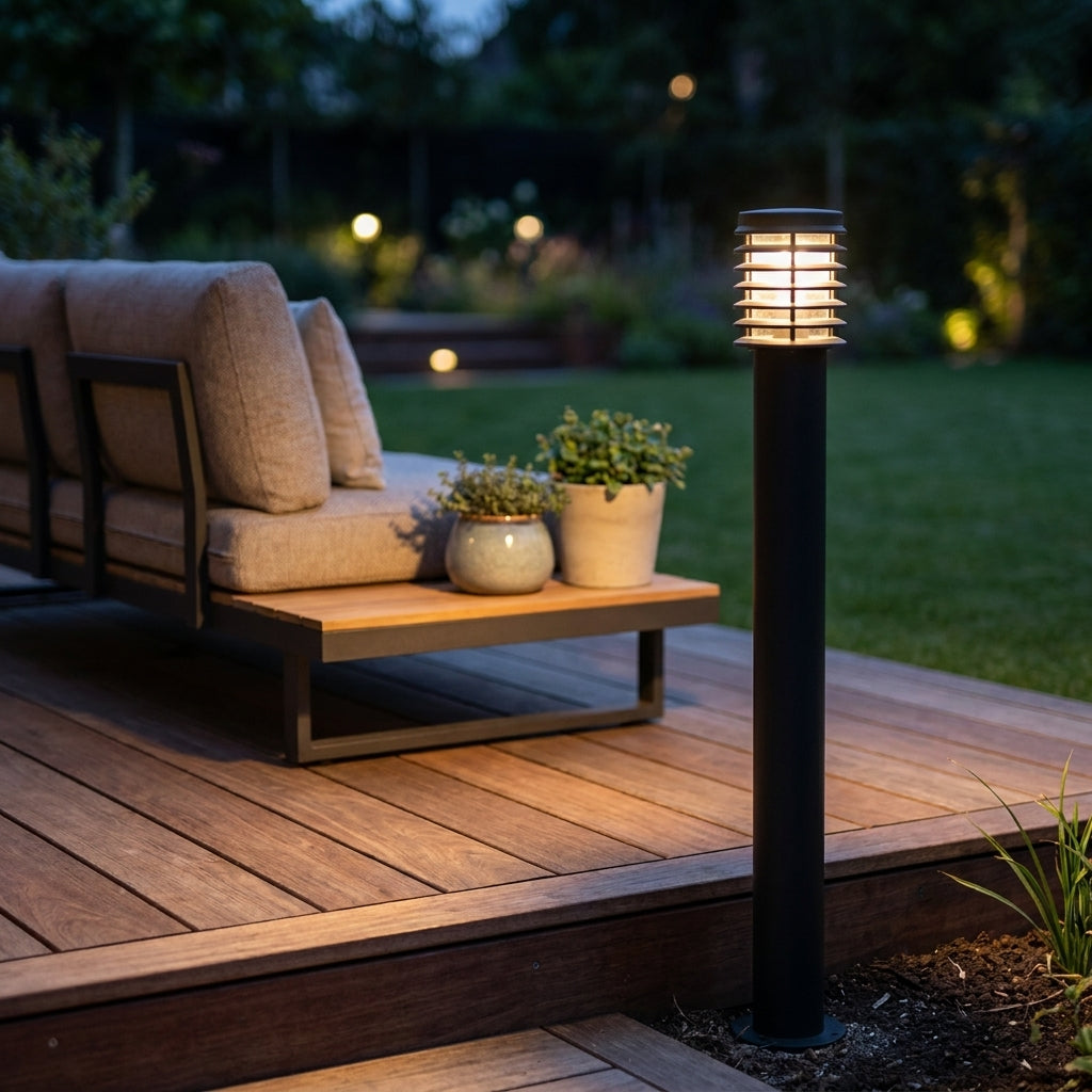 Stainless Steel Outdoor Floor Lamp - Modern Black Garden Light
