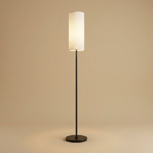 Modern Black Metal Floor Lamp with White Fabric Shade