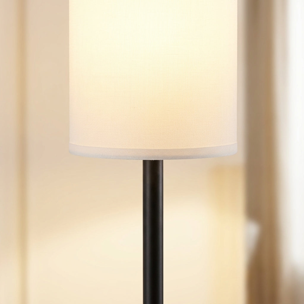 Modern Black Metal Floor Lamp with White Fabric Shade