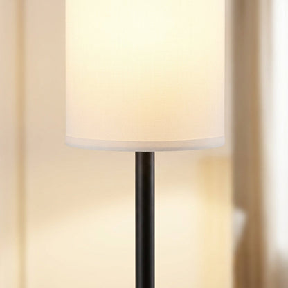 Modern Black Metal Floor Lamp with White Fabric Shade