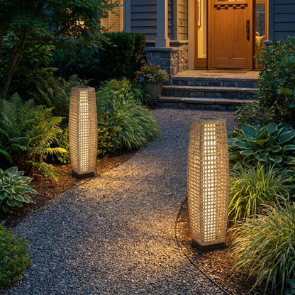 Solar Hand-Woven Rattan Floor Lamp - Outdoor Garden Light