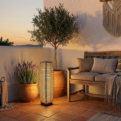 Solar Hand-Woven Rattan Floor Lamp - Outdoor Garden Light