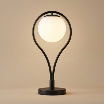 Opal Globe Table Lamp with Black Metal Frame - Modern Bedside Light