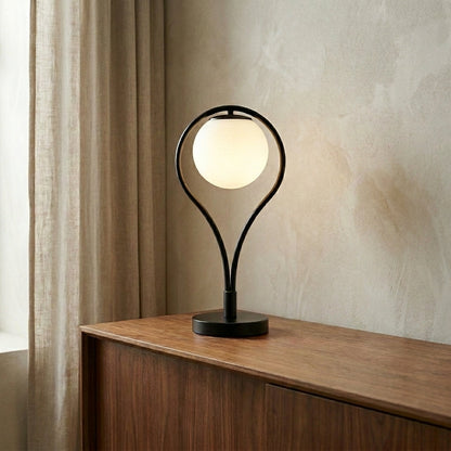 Opal Globe Table Lamp with Black Metal Frame - Modern Bedside Light