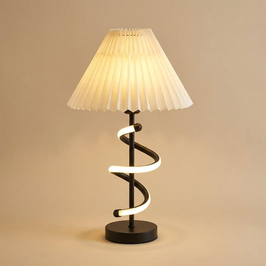 Lampe de table spirale LED avec abat-jour plissé - Double éclairage