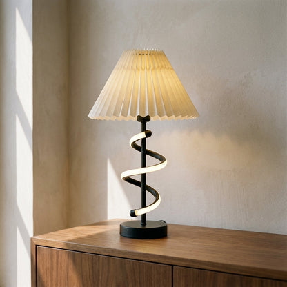 LED Spiral Table Lamp with Pleated Shade - Dual Light Design