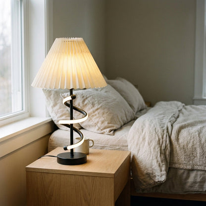 LED Spiral Table Lamp with Pleated Shade - Dual Light Design