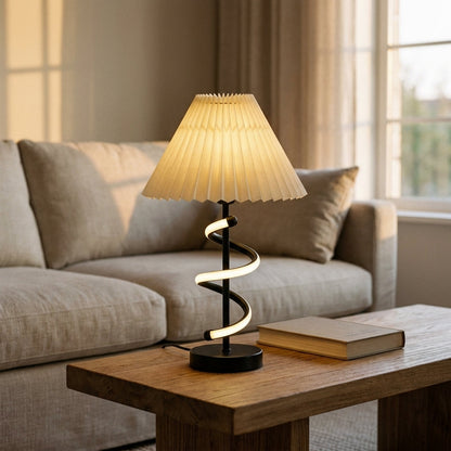LED Spiral Table Lamp with Pleated Shade - Dual Light Design