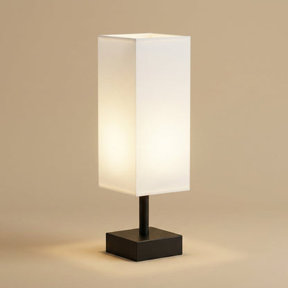 Square White Fabric Table Lamp with Black Base - Modern Bedside Light