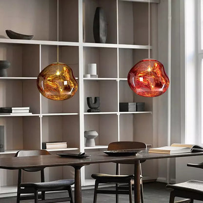 Suspension en Verre Effet Fusion Ambré et Métal Chromé – Mélora
