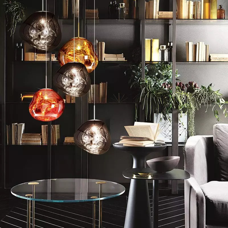 Suspension en Verre Effet Fusion Ambré et Métal Chromé – Mélora