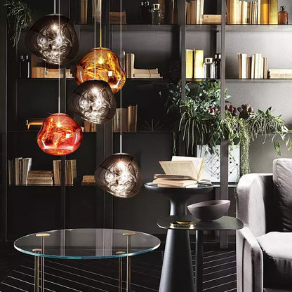 Suspension en Verre Effet Fusion Ambré et Métal Chromé – Mélora