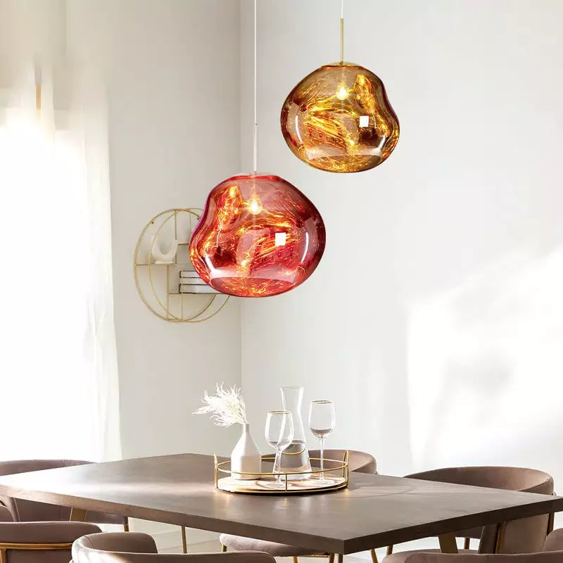 Suspension en Verre Effet Fusion Ambré et Métal Chromé – Mélora
