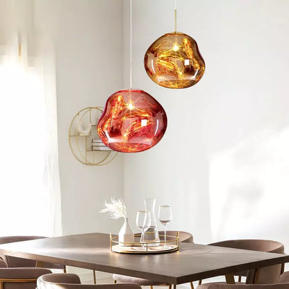 Suspension en Verre Effet Fusion Ambré et Métal Chromé – Mélora