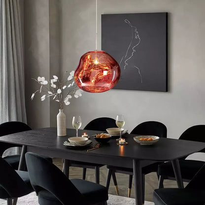 Suspension en Verre Effet Fusion Ambré et Métal Chromé – Mélora