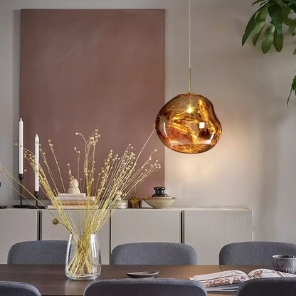 Suspension en Verre Effet Fusion Ambré et Métal Chromé – Mélora