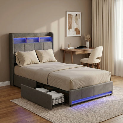 Lit LED avec rangements & étagère Design Flottant – Calyzen