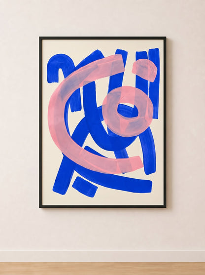 Tableau Abstrait Bleu et Rose – Contraste Graphique et Équilibre Moderne