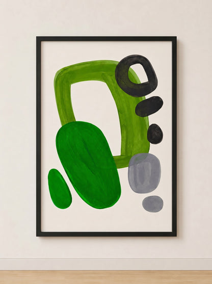 Tableau Abstrait Vert et Noir – Composition Organique et Équilibre Contemporain