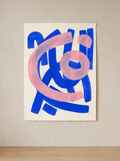 Tableau Abstrait Bleu et Rose – Contraste Graphique et Équilibre Moderne