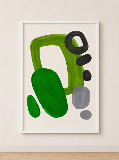 Tableau Abstrait Vert et Noir – Composition Organique et Équilibre Contemporain