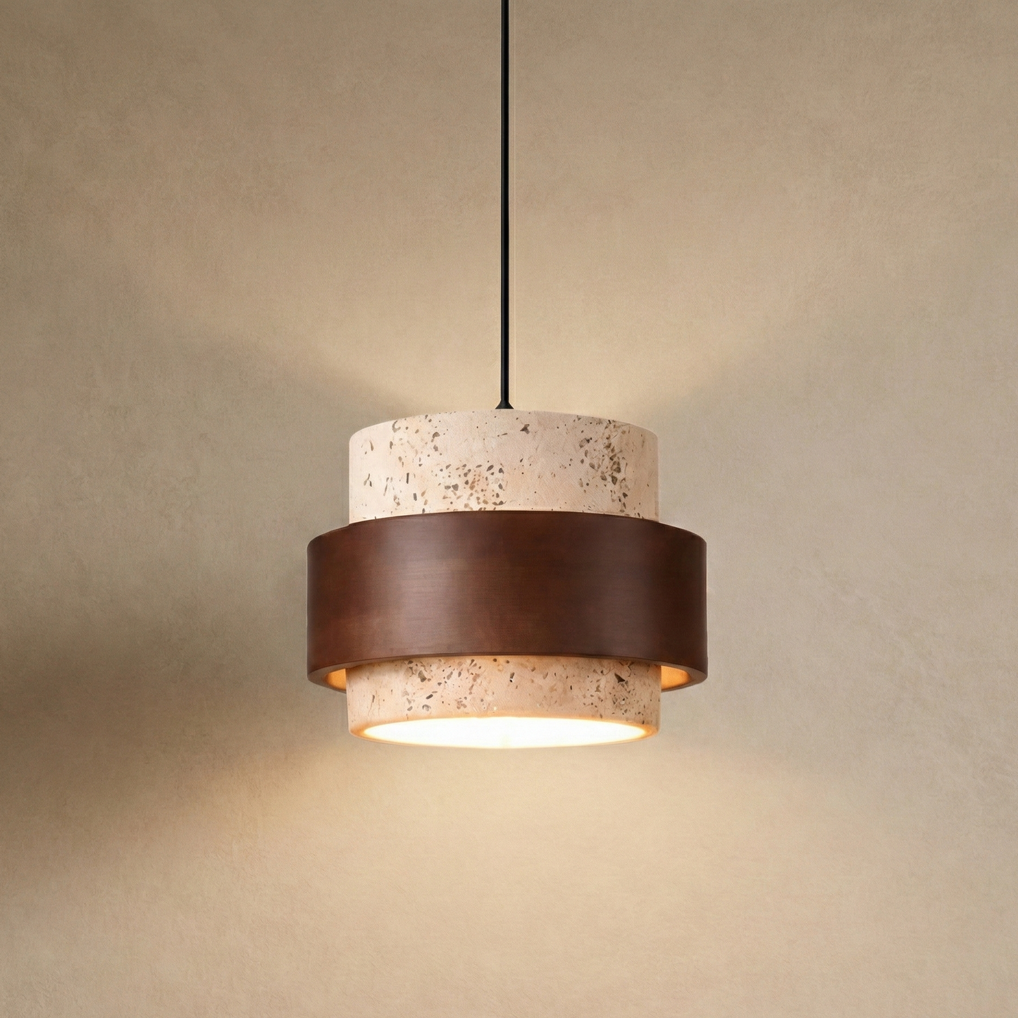 Suspension Cylindre en Travertin & Bois - Travora