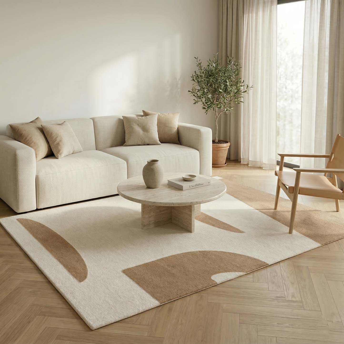 Tapis géométrique camel et écru – Cameva