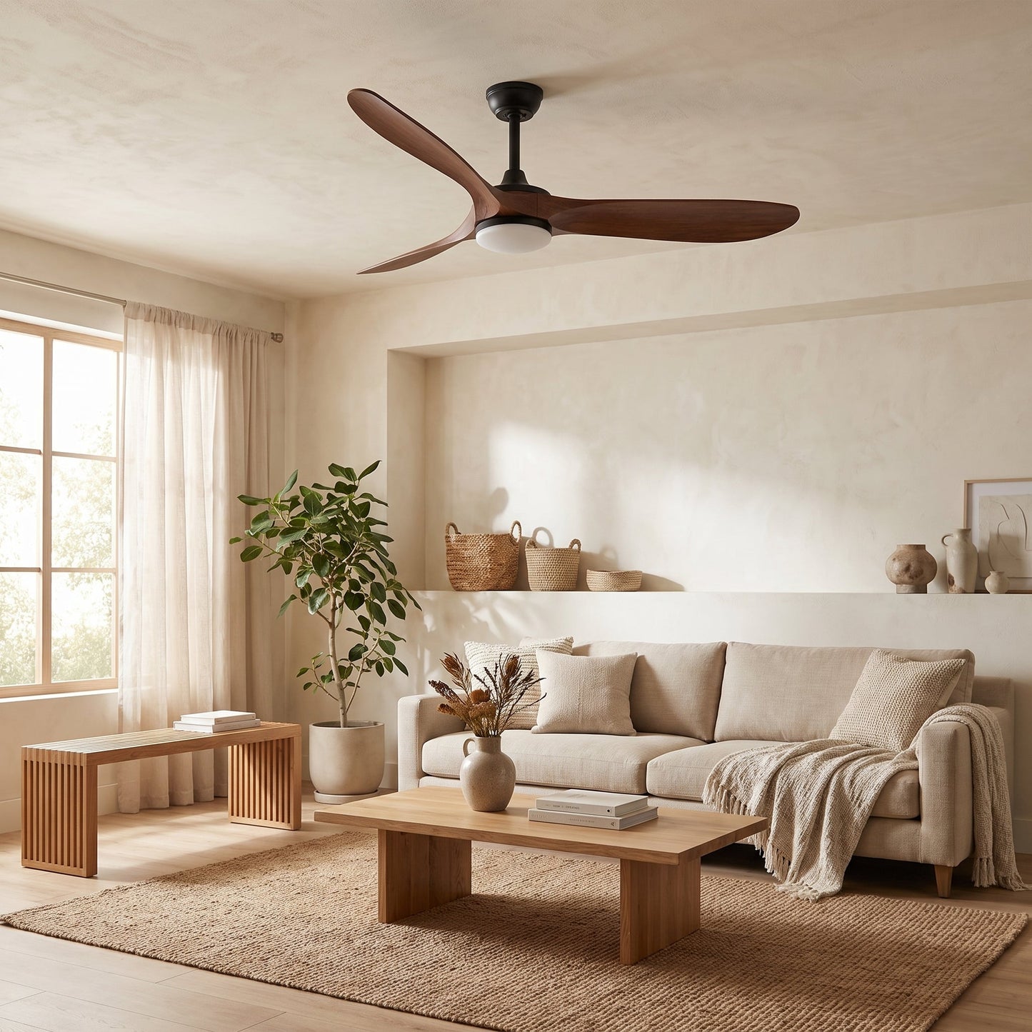 Walnut LED Ceiling Fan - Modern Wood Finish Fan with Remote
