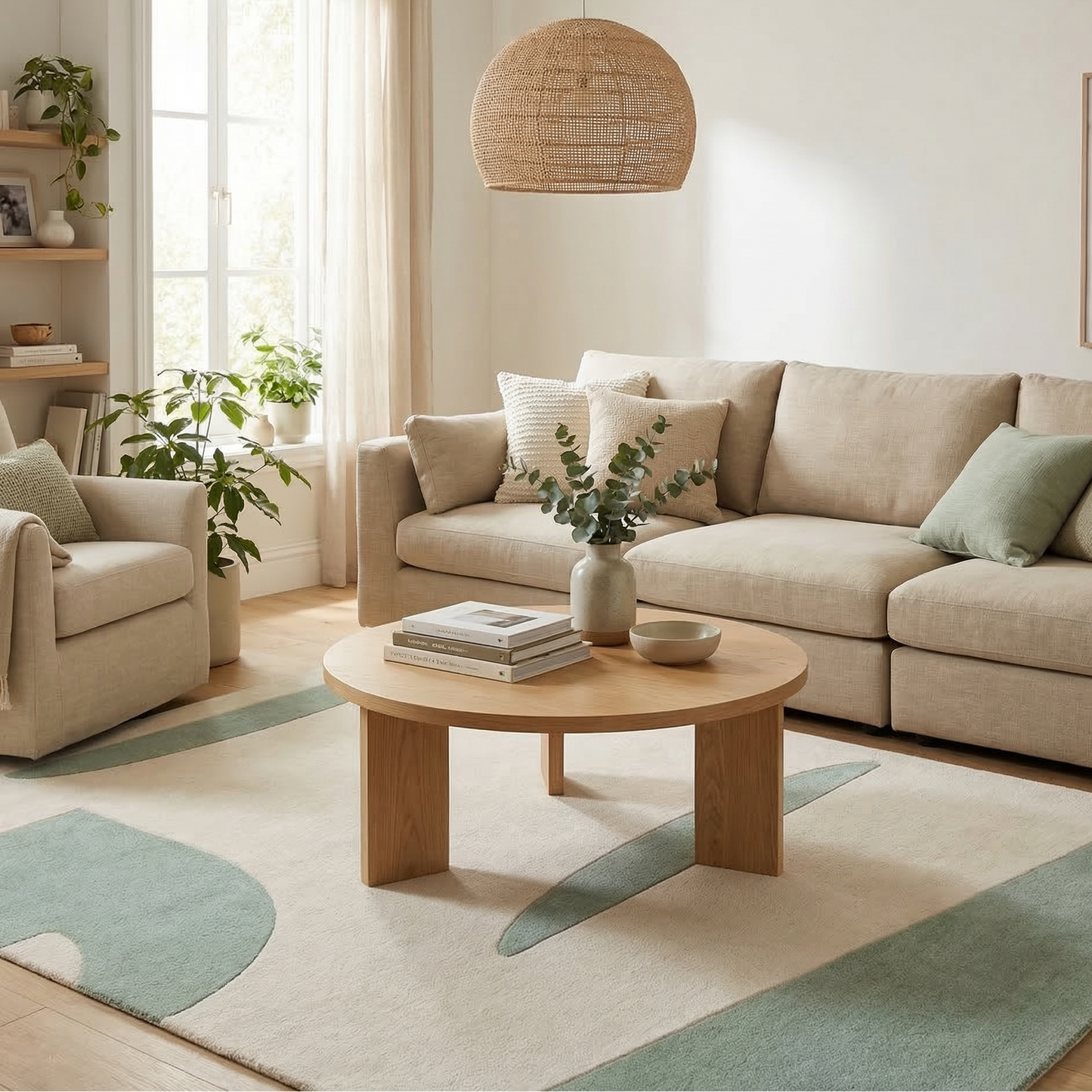 Tapis géométrique vert d’eau et écru – Soreva