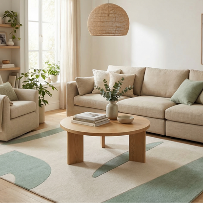 Tapis géométrique vert d’eau et écru – Soreva