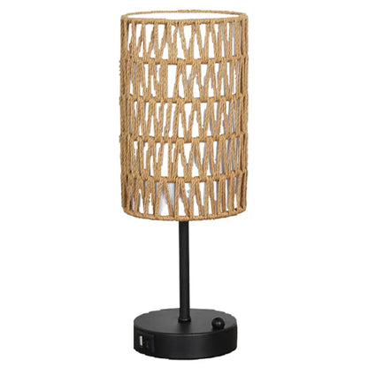 Rattan Table Lamp Dimmable Nightstand Lamp with USB C and USB A Ports Desk Lamp for Living Room Office Reading Desk