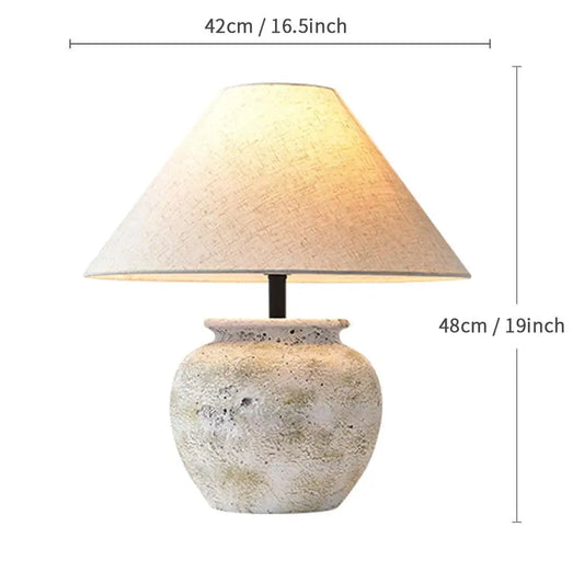 Wabi-sabi Ceramic Table Lamp Bedside Desk Lamp with a soft shade, perfect for bedroom decoration, measuring 42cm wide by 48cm high.
